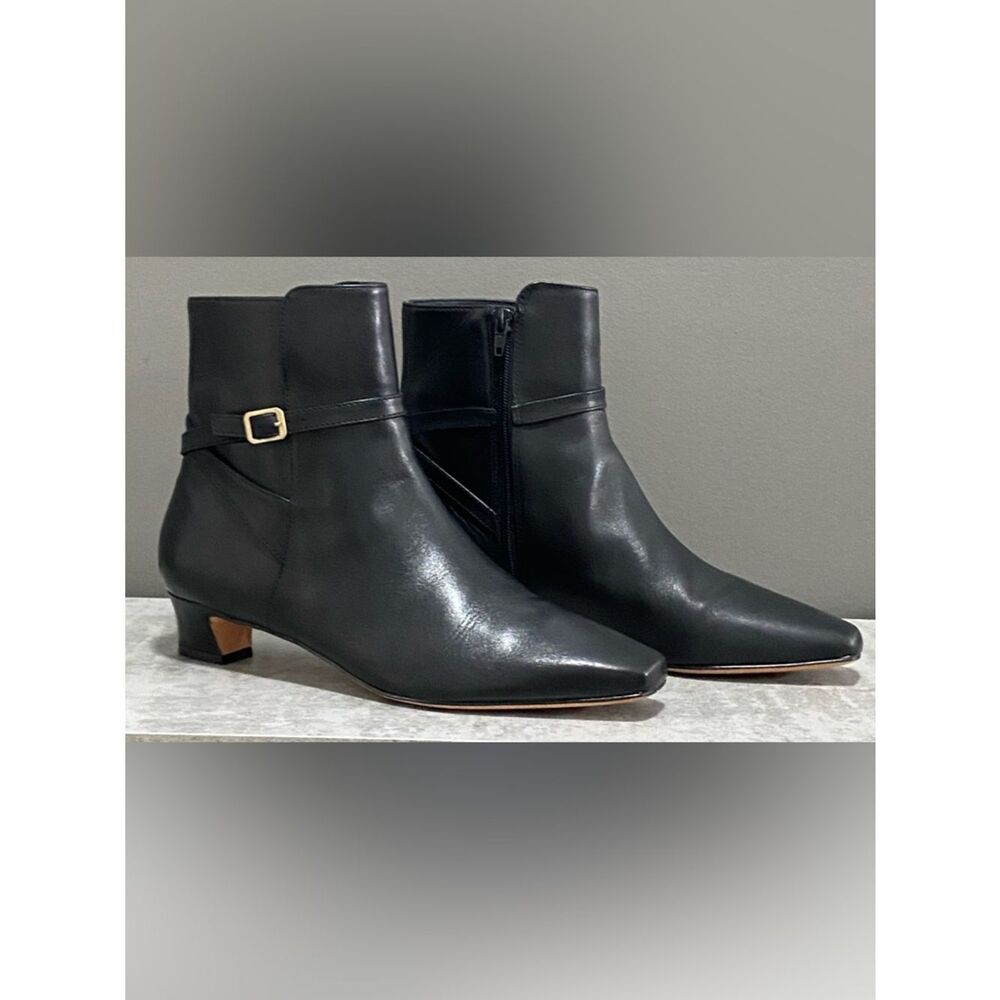 Bernardo Black Leather slender square toe Ankle Boots with Side Strap Size 9.5
